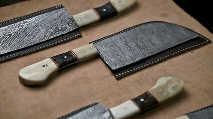 Custom Handmade Damascus Full Tang Hunting Knife with Leather Sheath