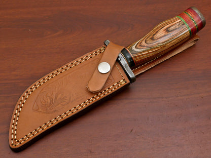 10.5" Damascus Steel Bowie Knife with Pakka Wood Handle – Handmade Full Tang Blade