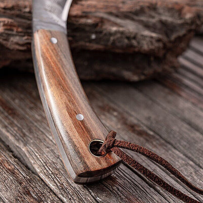 Fixed Blade Hunting Knife with Wooden Handle and Damascus Pattern Kitchen Knife with Sheath