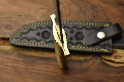 Handmade Damascus Steel Bowie Knife Camel Bone Handle Brass Guard