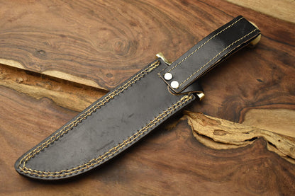 Handmade Damascus Steel Bowie Knife Camel Bone Handle Brass Guard