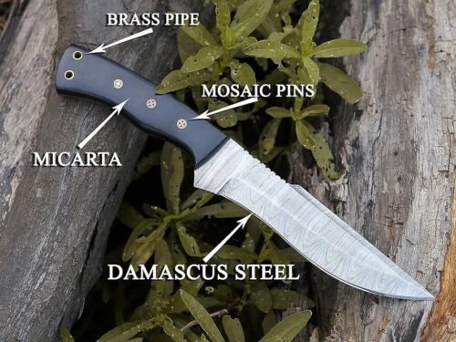Heritage Forge Handmade Damascus Steel Bowie Knife with Micarta Handle and Sheath