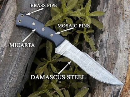 Heritage Forge Handmade Damascus Steel Bowie Knife with Micarta Handle and Sheath