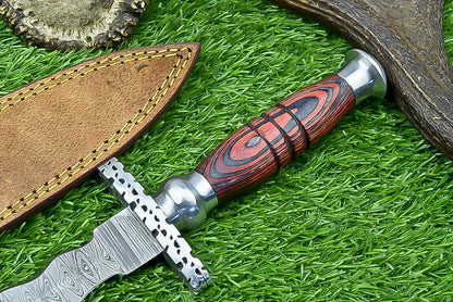 15” Kris Blade Damascus Bowie Knife – Pakka Wood Handle