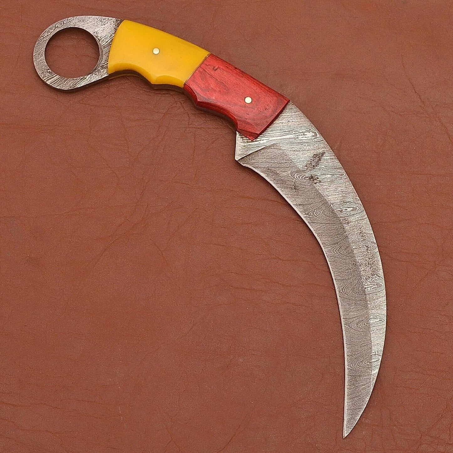 Custom Handmade Damascus Karambit  Damascus Steel Karambit Knife with Wood & Resin Handle