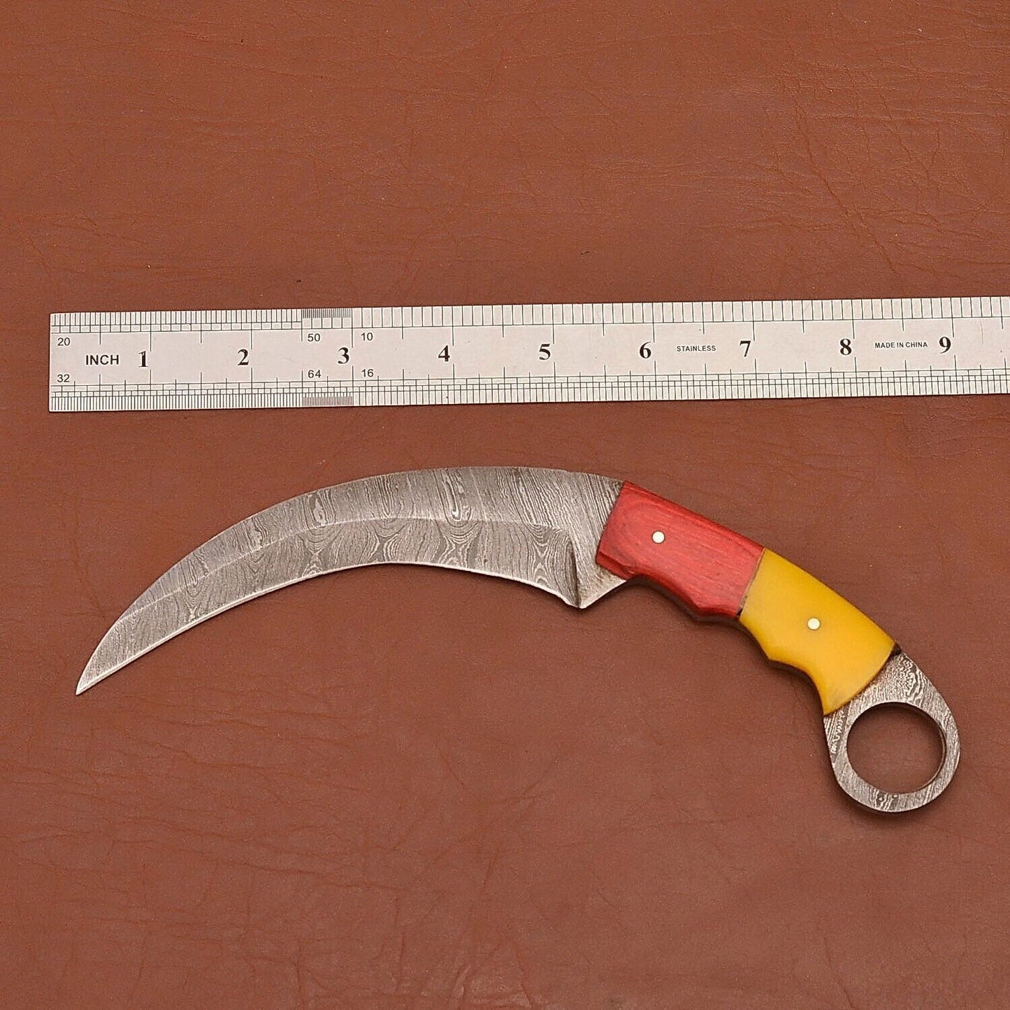 Custom Handmade Damascus Karambit  Damascus Steel Karambit Knife with Wood & Resin Handle
