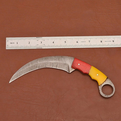 Custom Handmade Damascus Karambit  Damascus Steel Karambit Knife with Wood & Resin Handle