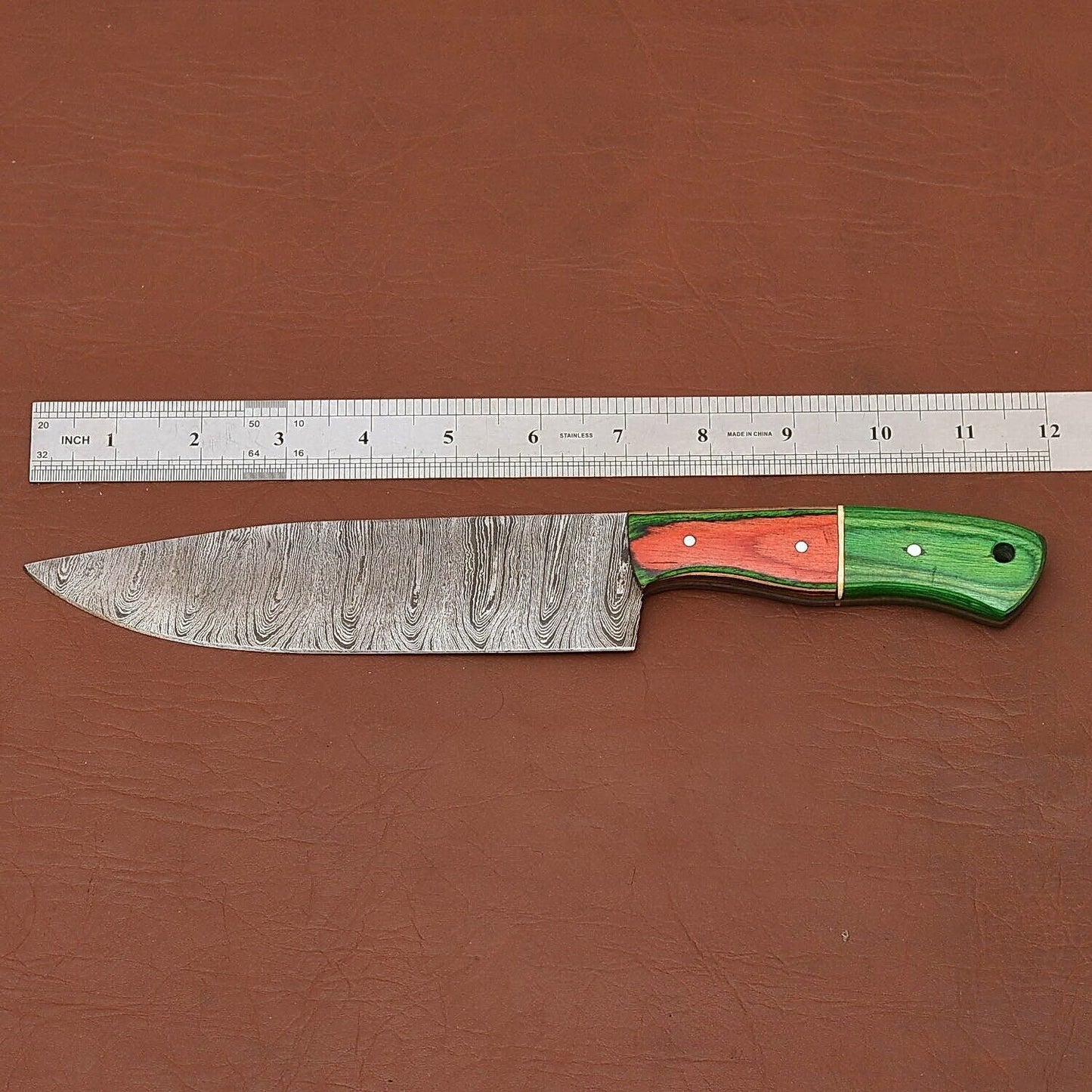 Damascus Steel 7" Chef Fillet Knife with Pakka Wood Handle & Leather Sheath