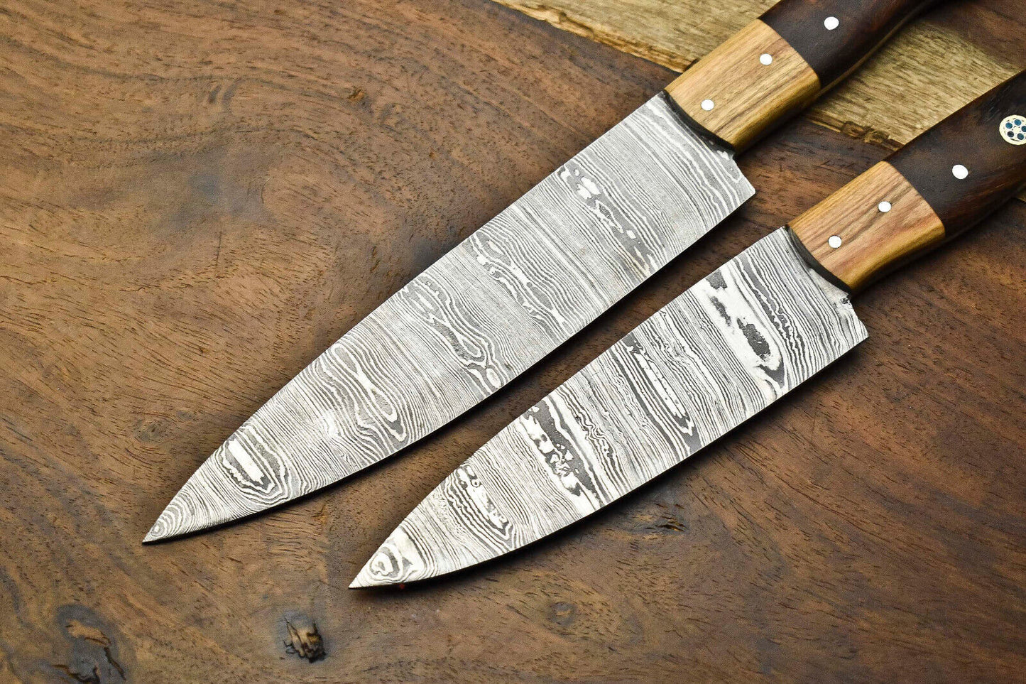 Lot Of 2 Handmade Damascus Steel Blade Chef Set Knife