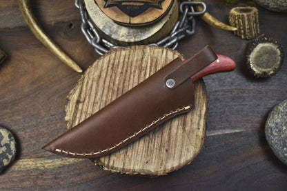 Forged Ladder Damascus Skinner Knife with Hardwood Handle and Micarta Bolster