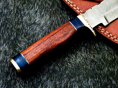 Heritage Forge 10 Inch Handmade Damascus Steel Bowie Hunting Knife with Wood and Brass Handle