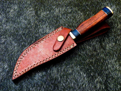Heritage Forge 10 Inch Handmade Damascus Steel Bowie Hunting Knife with Wood and Brass Handle