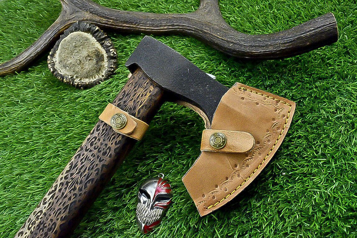Premium Hand-Forged Viking Tomahawk Axe with Rosewood Handle and Leather Sheath