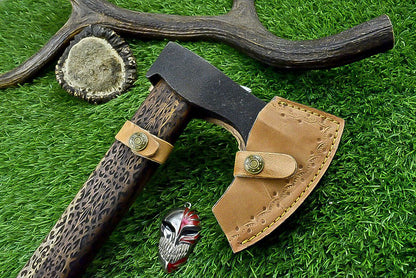 Premium Hand-Forged Viking Tomahawk Axe with Rosewood Handle and Leather Sheath