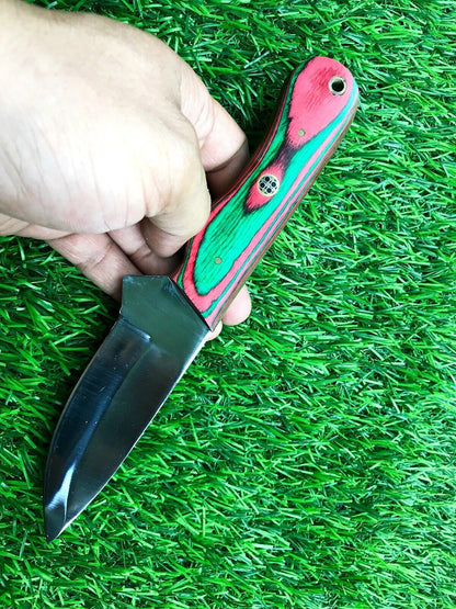 9" Handmade Stainless Steel Hunting Skinner Knife with wood handle and Leather Sheath