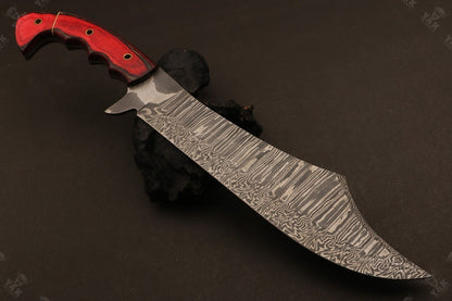 Heritage Forge 16 Inch Fire Damascus Steel Bowie Knife with Wood Handle with Brass for Hunting and Camping