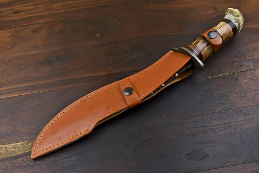 Handmade Damascus Bowie Knife | Crown Antler Handle 16" Hunting Blade