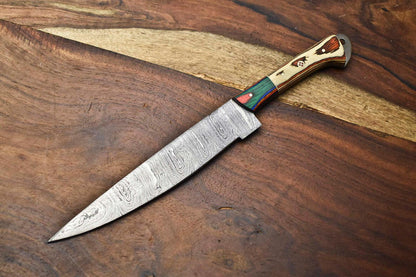 Handmade Damascus Steel Blade Chef Full Tang Knife – Camel Bone & Wood Handle