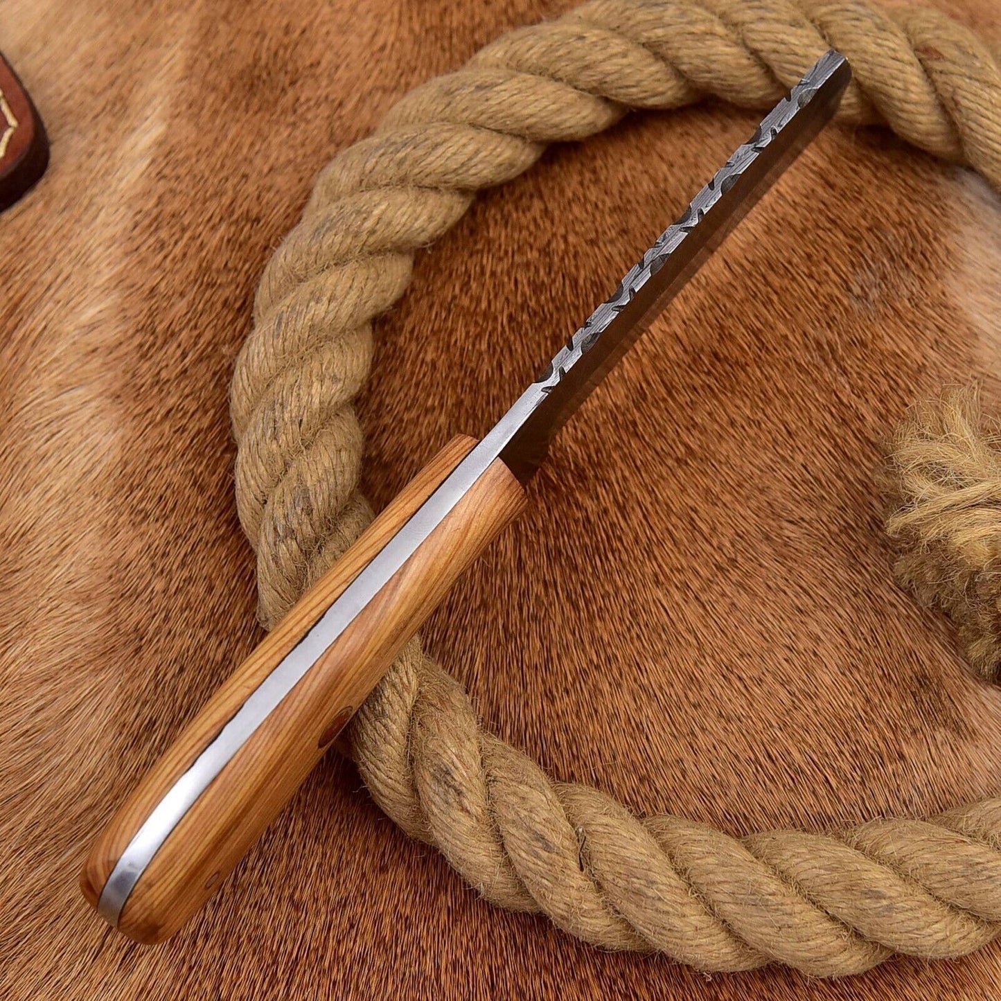 Damascus Steel Bull Cutter Knife Custom Handmade Hunting Bull Knife with Wood Handle