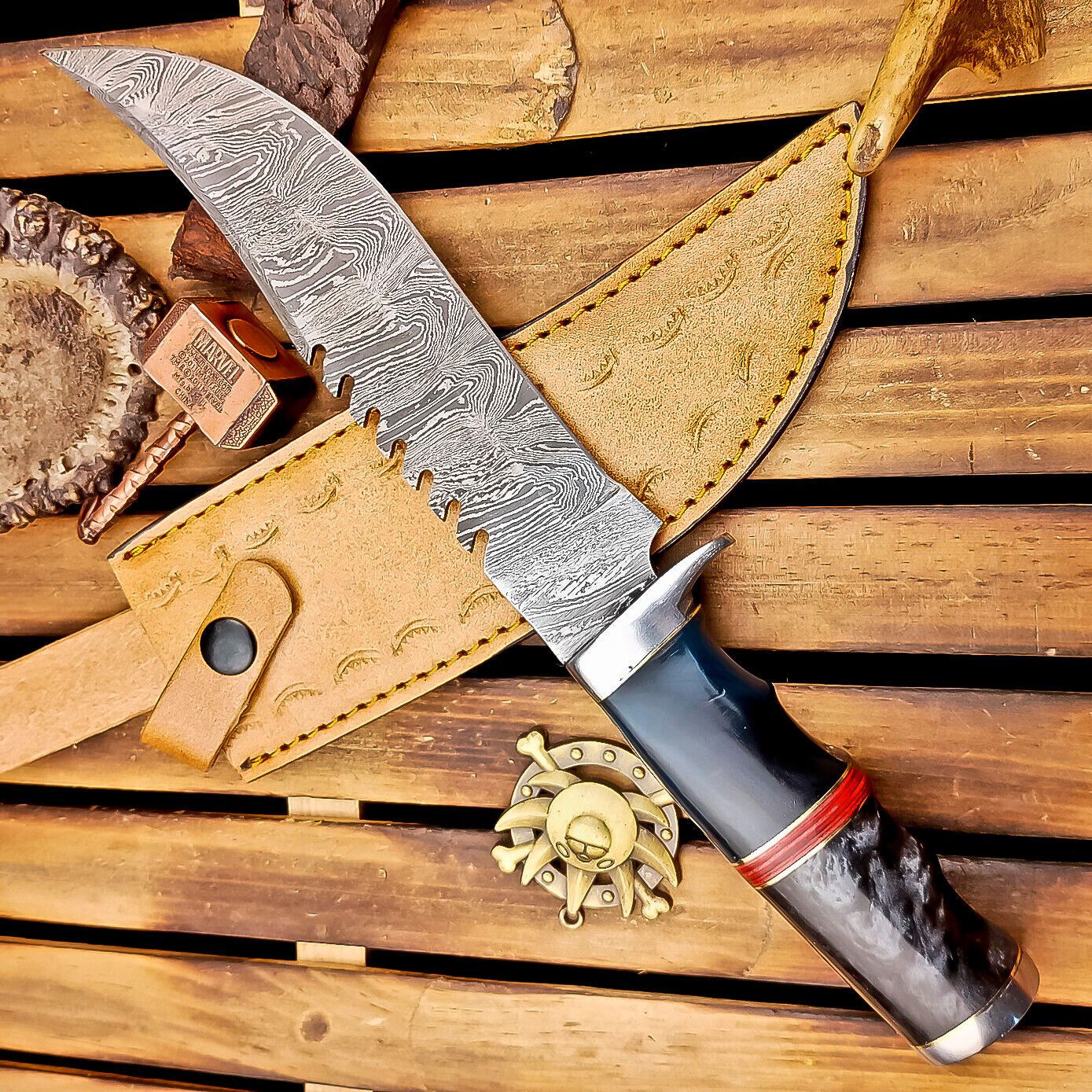 12 Inch Custom Damascus Bowie Knife with Resin Handle and Steel Bolster