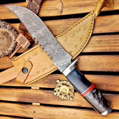 12 Inch Custom Damascus Bowie Knife with Resin Handle and Steel Bolster