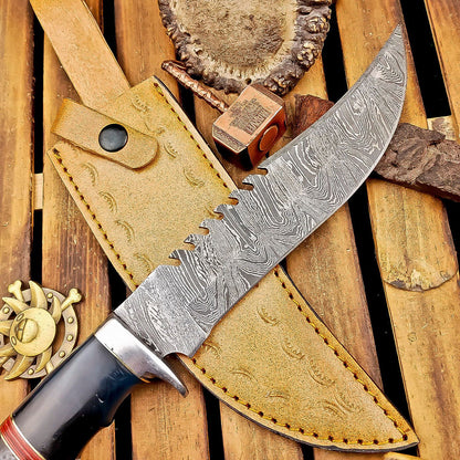 12 Inch Custom Damascus Bowie Knife with Resin Handle and Steel Bolster