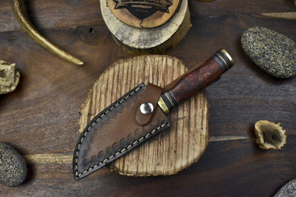 Handmade Skinner Knife w Gut Hook Twist Damascus Corain Decoration