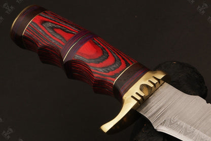 15.5 Inch Handmade Ladder Damascus Steel Bowie Knife with Wood Handle by Heritage Forge