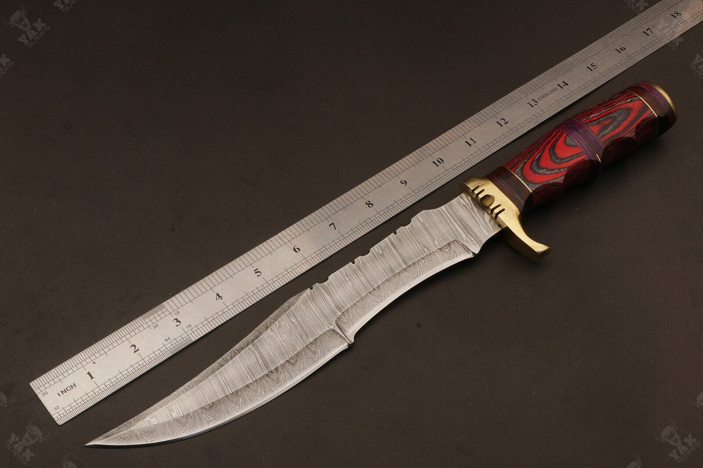 15.5 Inch Handmade Ladder Damascus Steel Bowie Knife with Wood Handle by Heritage Forge