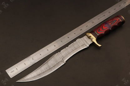 15.5 Inch Handmade Ladder Damascus Steel Bowie Knife with Wood Handle by Heritage Forge