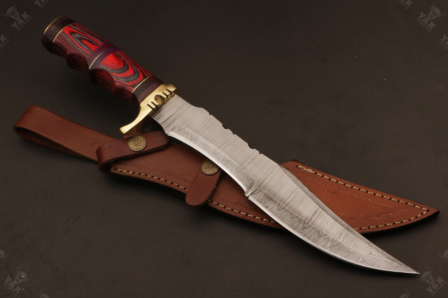 15.5 Inch Handmade Ladder Damascus Steel Bowie Knife with Wood Handle by Heritage Forge