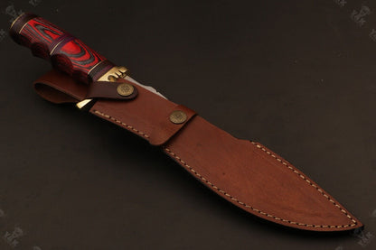 15.5 Inch Handmade Ladder Damascus Steel Bowie Knife with Wood Handle by Heritage Forge