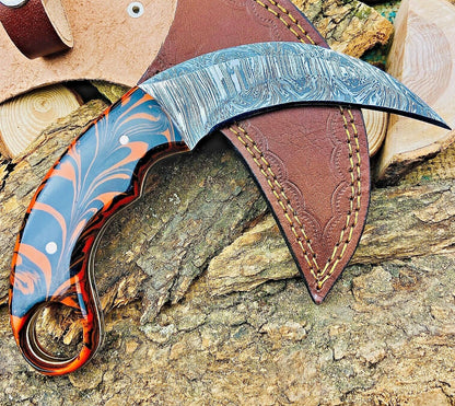Handmade Damascus Karambit Knife Custom Damascus Steel Karambit With Resin Handle