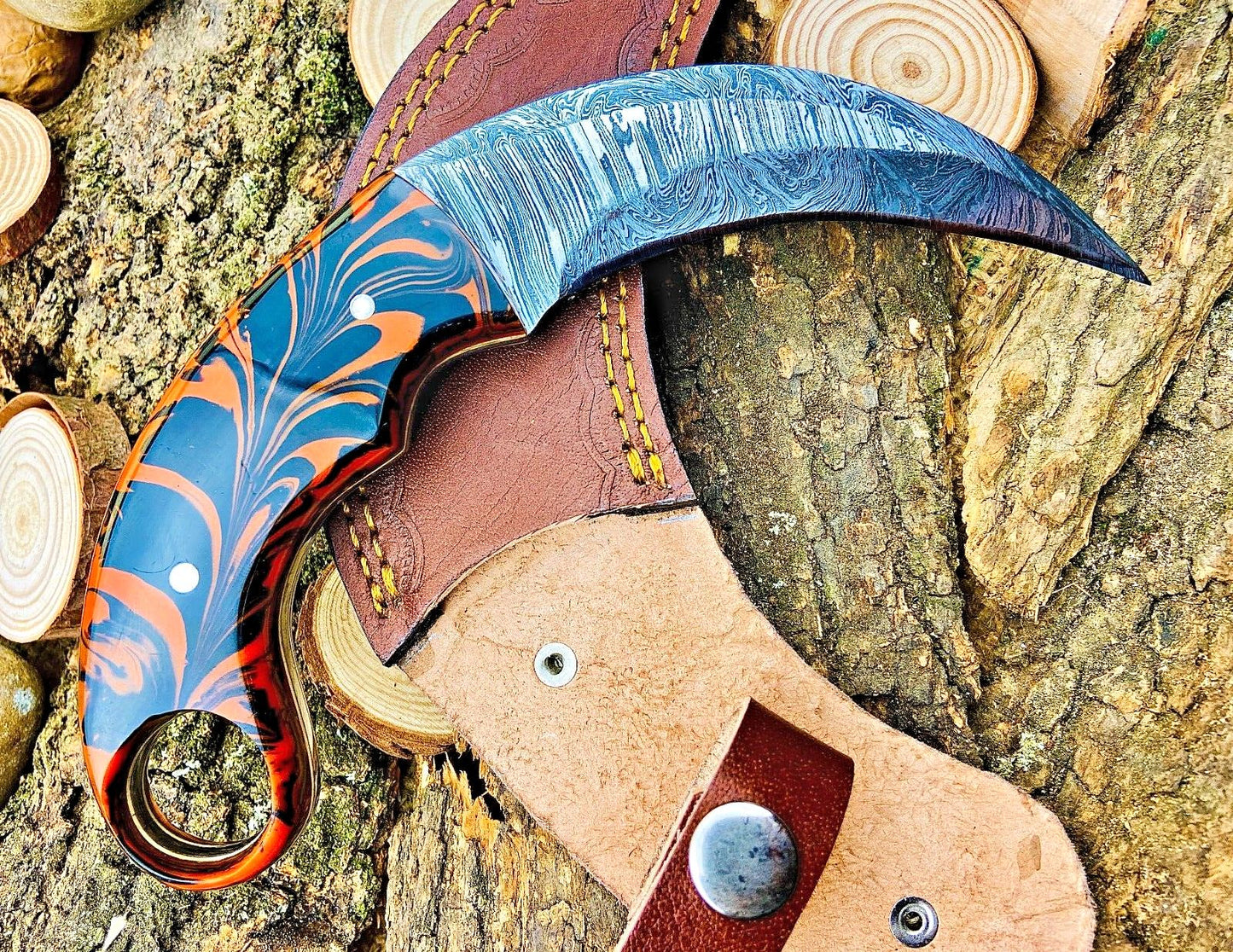 Handmade Damascus Karambit Knife Custom Damascus Steel Karambit With Resin Handle