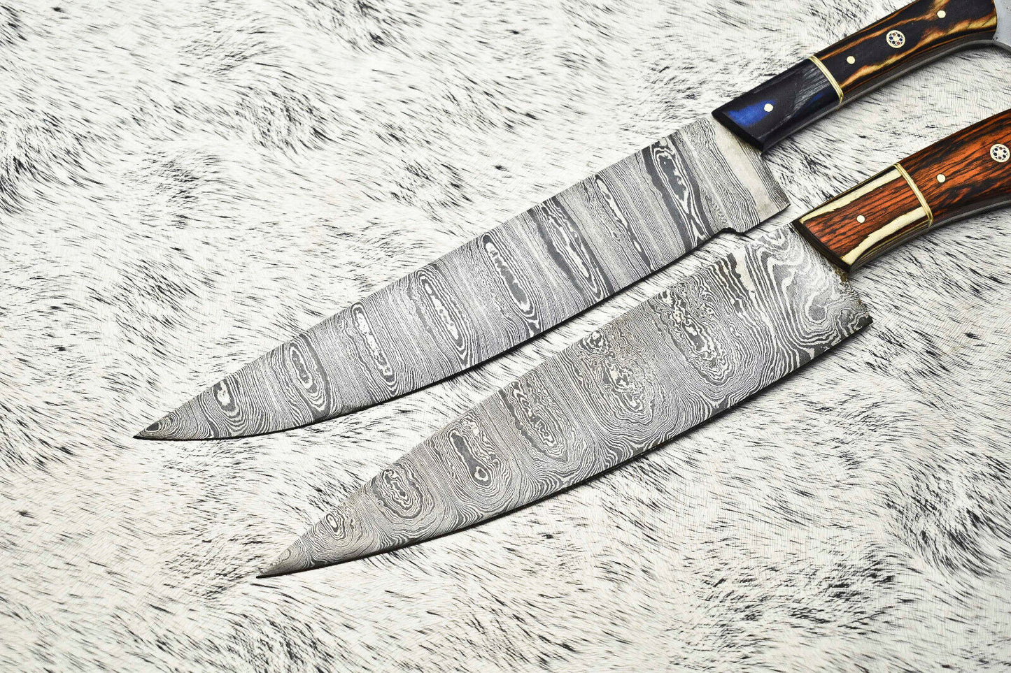 Lot of 2 Handmade Damascus Steel Chef Knives | Custom Forged Blade Kitchen Knife Set