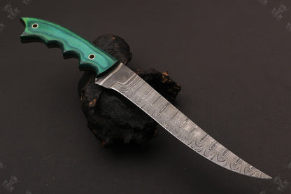 12.5" Custom Handmade Damascus Fillet Knife Damascus Steel Fillet Knife With Sheath