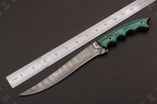 12.5" Custom Handmade Damascus Fillet Knife Damascus Steel Fillet Knife With Sheath