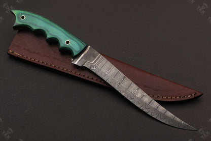 12.5" Custom Handmade Damascus Fillet Knife Damascus Steel Fillet Knife With Sheath
