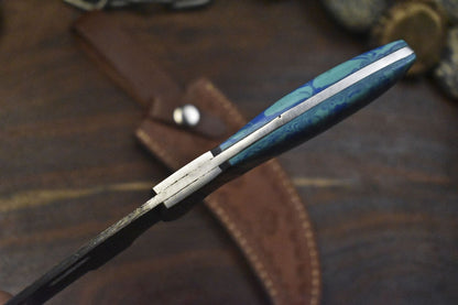 Hot Item Twist Damascus Hunting Skinner Knife with Corian Handle | Handmade Fixed Blade Hunter