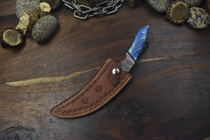 Hot Item Twist Damascus Hunting Skinner Knife with Corian Handle | Handmade Fixed Blade Hunter
