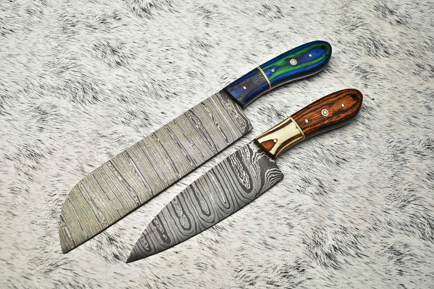 Custom Lot of 2 Handmade Damascus Steel Full Tang Chef Knives