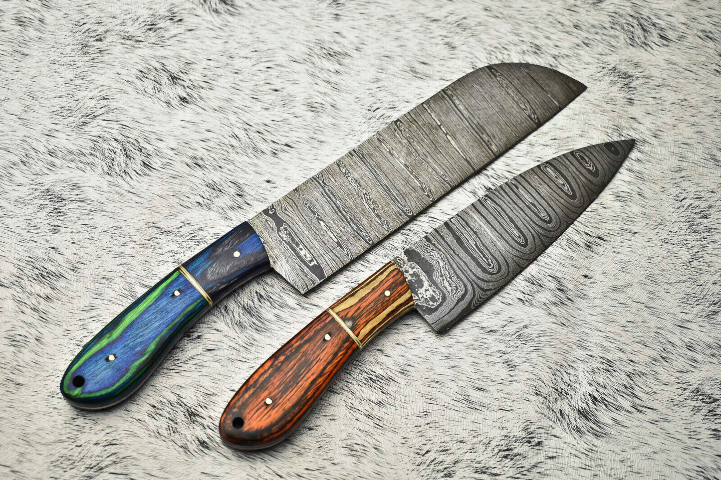Custom Lot of 2 Handmade Damascus Steel Full Tang Chef Knives