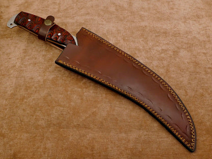 Custom Handmade 12-Inch D2 Drop Point Full Tang Bowie Hunting Knife with Sheath