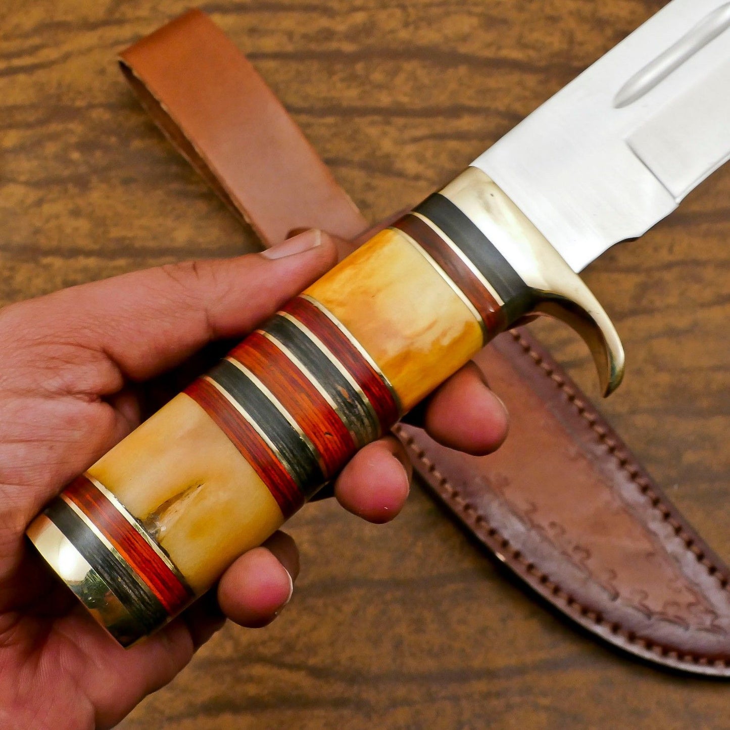 Custom Handmade 12 Inch D2 Steel Hunting Bowie Camping Knife – Full Tang Survival Blade
