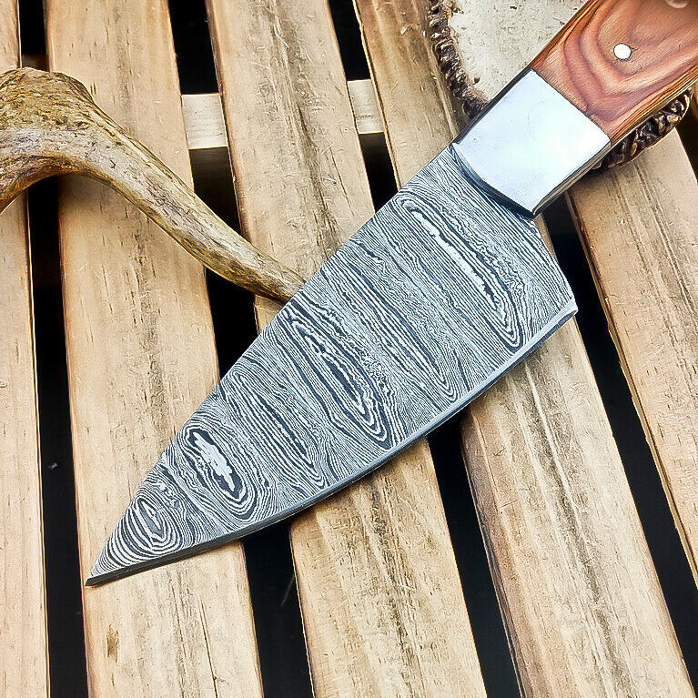 CUSTOM Handmade DAMASCUS STEEL CHEF KNIFE – Full Tang Knife, Natural Wood Handle, Mosaic Pin