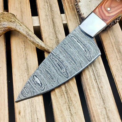 CUSTOM Handmade DAMASCUS STEEL CHEF KNIFE – Full Tang Knife, Natural Wood Handle, Mosaic Pin