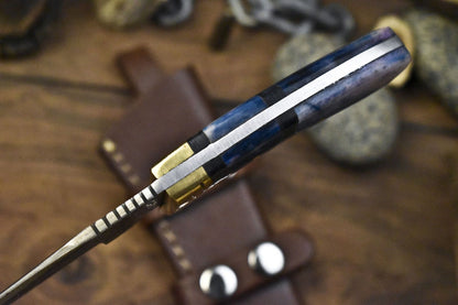 Rain Drop Damascus Skinner Knife with Bone Handle – Handmade 8.5" Hunting Knife with Leather Sheath