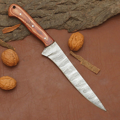 Hand-Forged Damascus Steel Chef Knife | 12" Custom Kitchen Knife with Wooden Handle
