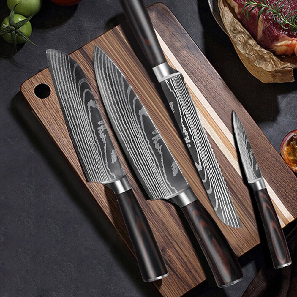 8PCS Japanese Chef Knife Set – Laser Damascus Pattern, Full Kitchen Knives