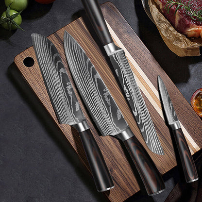 8PCS Japanese Chef Knife Set – Laser Damascus Pattern, Full Kitchen Knives